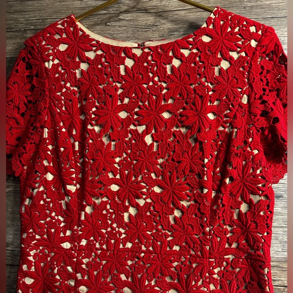 Talbots Red Floral Lace Lined Dress - Picture 2 of 8